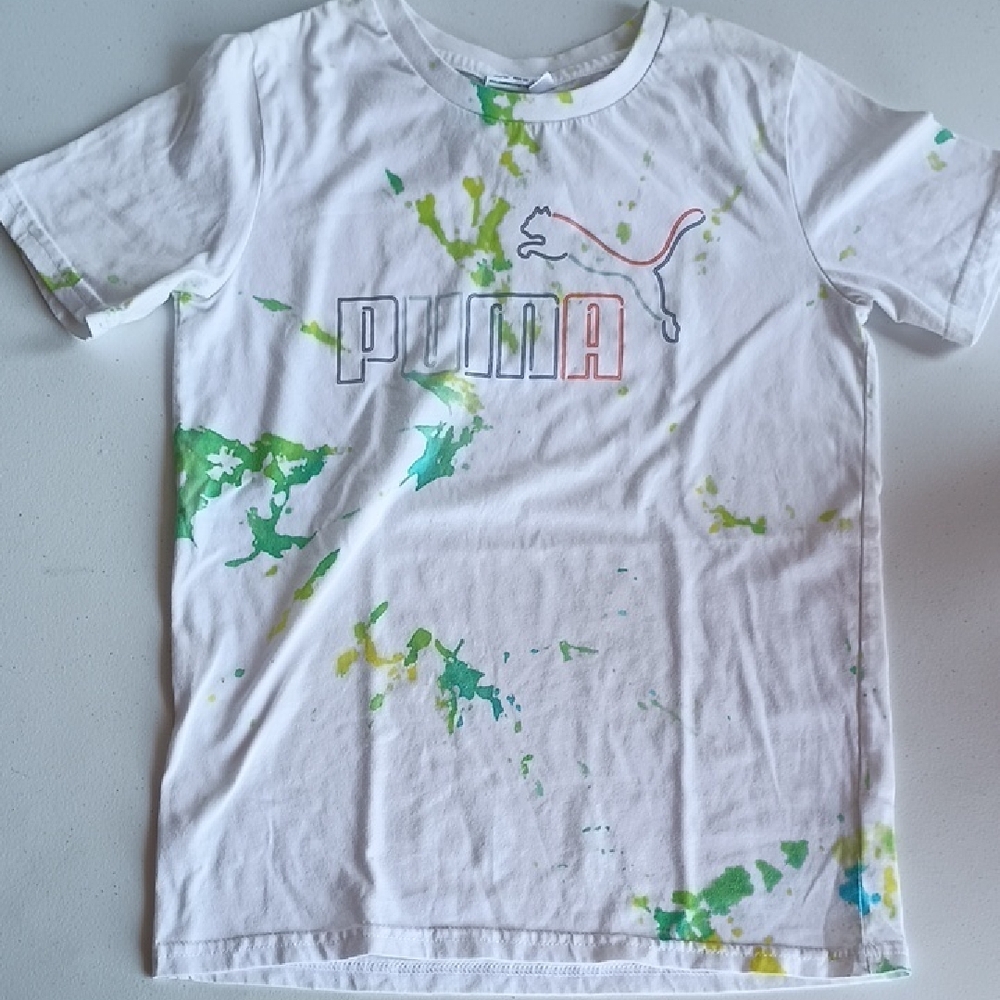Puma White and Green Short Sleeve Tee with Botanical Design